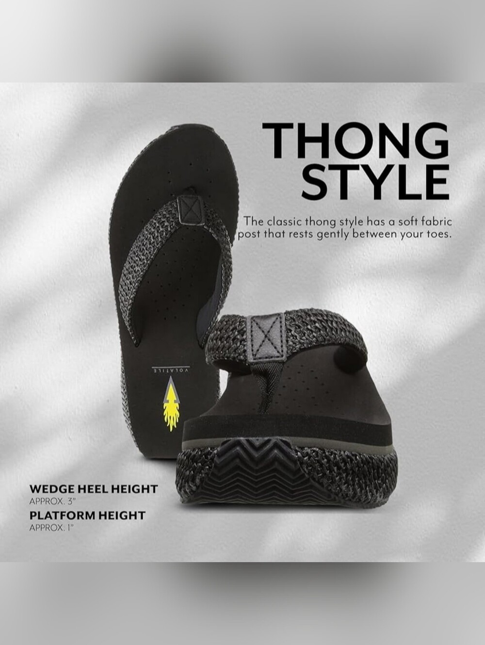 Volatile Black Thong Wedge Sandal - Women